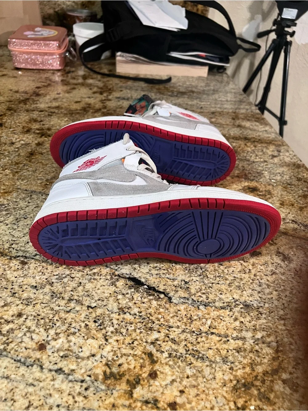 Jordan Air 1 High Top - White, Gray & Red Accents